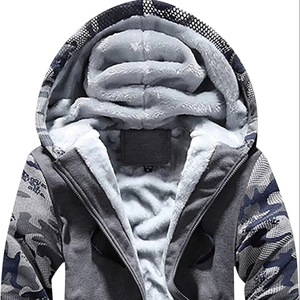 Vestes à capuche en polaire camouflage pour hommes, vêtements de sport d'hiver, fermeture éclair intégrale, manteaux chauds et épais, imprimés, doublure thermique confortable, 100% coton - Product Image 1