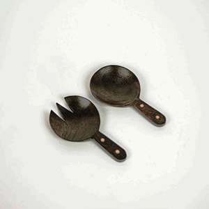 Large 12 Inch Acacia <b>Wooden</b> Bowl Natural <b>Wooden</b> Salad Server Set with 2 Turners Sustainable Handmade <b>Utensils</b> - Product Image 5