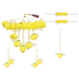 Stylish Mehndi Flower Jewelry Handmade Bridal <b>Set</b> with <b>Necklace</b> Earrings Tikka Ring <b>and</b> Rose <b>Bracelet</b> - Product Image 3