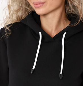 Conjunto de Sudadera con Capucha y Pantalones Deportivos Negros para Mujer, Chándal Informal de Manga Larga con Capucha y Cordón, con Bolsillo Tipo Canguro, Ropa de Estar por Casa para Invierno - Product Image 3