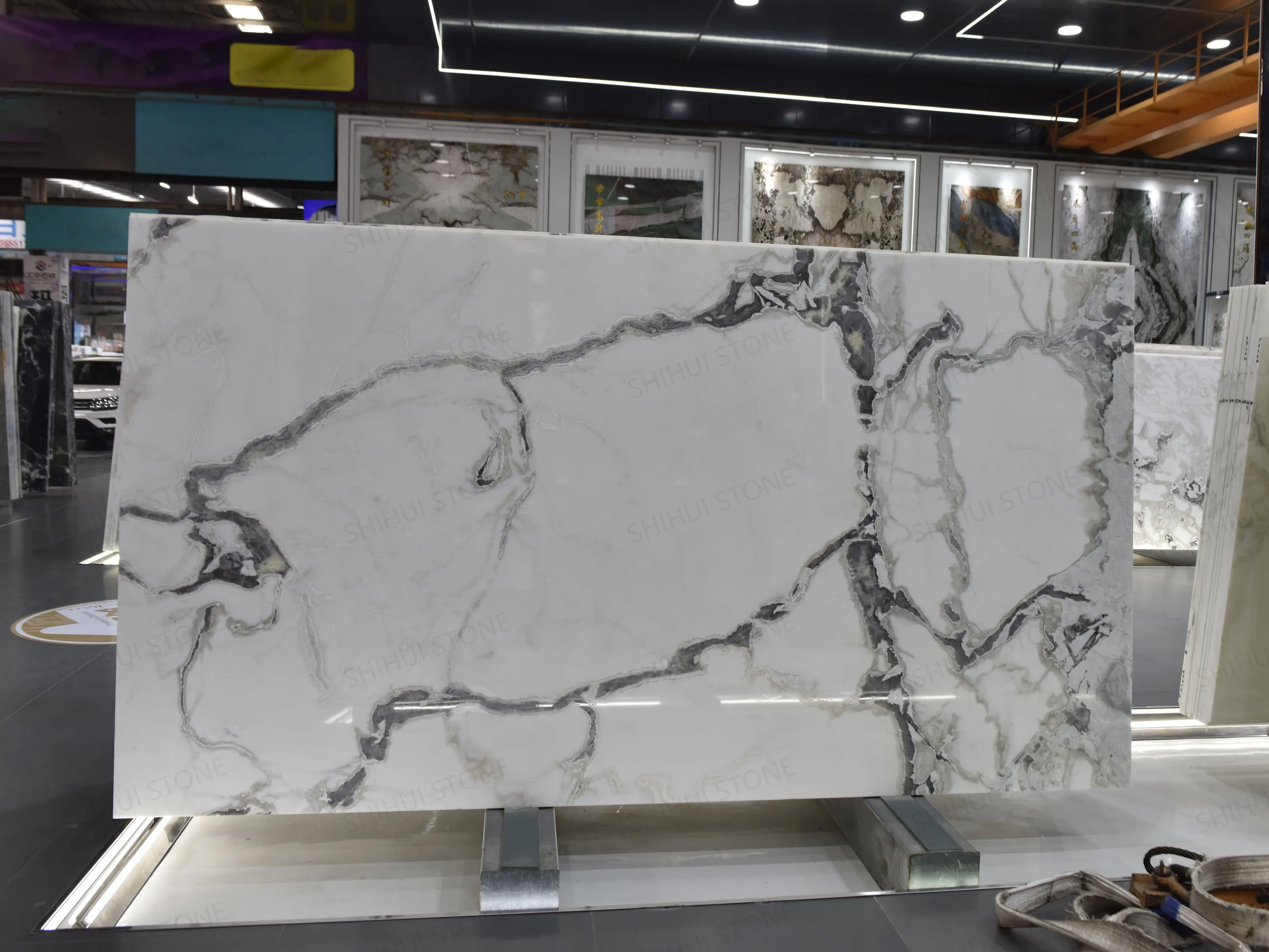 SHIHUI Luxury Natural Stone Oyster White Quartzite Slab 18mm Thick Polished Modern Countertops Wall Floor Marble Top