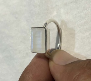 Anillos de plata de ley hechos a mano, gemas de piedra lunar arcoíris, conjunto de bisel en forma de rectángulo de 8X12MM para regalo de aniversario, joyería para mujer y Niña - Product Image 2