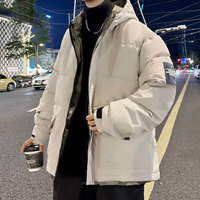 Jaket Puffer Ukuran Besar Musim Gugur Grosir Berkualitas Tinggi Bahan Polyester/Katun Campuran Bernapas untuk Pria Kerah V Gaya High Street Rajutan Kanvas