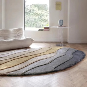 Tapis en laine touffeté rond fait à la main de haute qualité avec motif abstrait Pile coupée en boucle pour un usage domestique commercial pour les hôtels de salons - Product Image 3