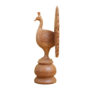 Sculpture de paon en bois faite à la main, figurine animale sculptée, décoration traditionnelle pour la table du salon - Product Image 5