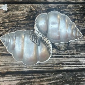 Plateau de service en argent fait à la main avec motif de crevettes en coquille marine, plateau en aluminium, décoration d'intérieur, cadeau - Product Image 1