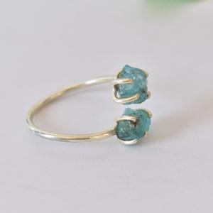 Anillo de Plata de Ley 925 con Aguamarina Natural, Piedra de Nacimiento de Agosto, Regalo Especial de Navidad, Eternidad Vermeil - Product Image 3