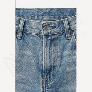 Jeans en denim délavé à jambe droite slim fit pour homme, longueur complète, style vintage ample, respirant, couleur personnalisée pour l'été - Product Image 4