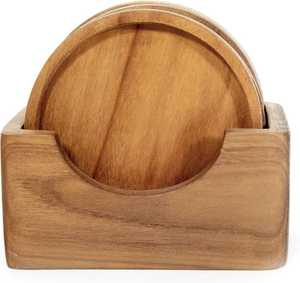 Handmade in Vietnam Classic Style Acacia Wood <b>Coaster</b> <b>Set</b> <b>with</b> High Borosilicate Lid Mats & Pads for Cup <b>Holder</b> - Product Image 1