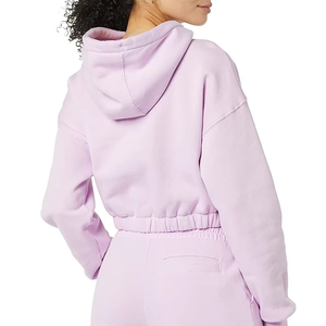 Jersey sólido personalizado para mujer, Top corto con capucha, forro polar de algodón y poliéster transpirable con logotipo frontal, manga larga para invierno - Product Image 2