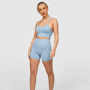 Conception populaire pour femmes vêtements de sport sans couture vêtements de sport soutien-gorge de Yoga et ensembles courts motif solide au-dessus du genou au-dessus du genou quantité minimale de commande 2 pièces - Product Image 1