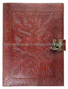 Handmade Brown Embossed Leather A5 Journal Genuine Leather Diary with Single Latch & Sewing Binding - Product Image 4