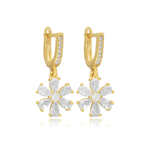 Blanco CZ piedra flor diseño plata venta al por mayor pendientes colgantes turco 925 plata esterlina joyería fina - Product Image 1