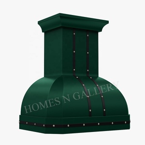 Hotte de cuisine et cheminée murale en métal vert foncé, finition haut de gamme, sur mesure, pour îlot de cuisine - Vente en gros - Product Image 5