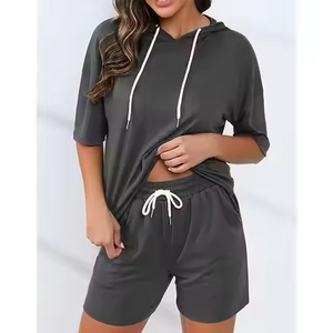 Conjunto de 2 piezas para mujer, transpirable, 100%, Material de algodón, ligero, estampado de logotipo personalizado, conjunto sólido para mujer - Product Image 3