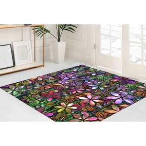 Tapis de salon floral : Tapis coloré imprimé en 3D antidérapant, tapis fin non tissé - Product Image 4