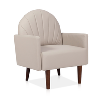 Fauteuil d'appoint en cuir PU kaki en forme de coquille avec pieds en bois massif, chaise de lecture compacte pour salon, balcon, bureau, chambre d'enfant