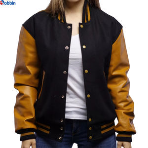 Veste universitaire d'hiver pour femme, écologique, respirante, en toile matelassée, col montant, réversible, mélange laine/cuir - Product Image 2