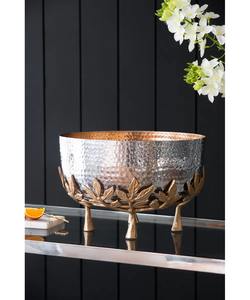 Bol martelé en argent de designer avec support en laiton à feuille d'or, élément décoratif élégant pour table à manger et salon, provenance Inde - Product Image 3