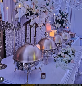 Plats à friction floraux en métal serveurs de nourriture réchauffeurs décoration de la maison plateaux de service bols gradins haute qualité - Product Image 5