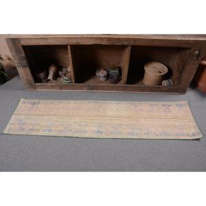 Alfombra Turca, Alfombra Vintage de 1.5x5.8 pies, Alfombra de Lana con Diseño de Plantas y Árboles Azules - Product Image 4