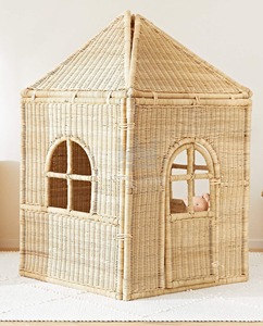 100% Material de ratán natural Kids Rattan Playhouse Caja de juguetes de ratán con una puerta y ventanas - Product Image 3