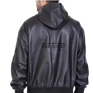 Blouson Bomber Homme Brodé en Cuir Synthétique Uni, Coupe Oversize, à Capuche, Style Décontracté Streetwear, Vêtement d'Extérieur Hiver - Product Image 2