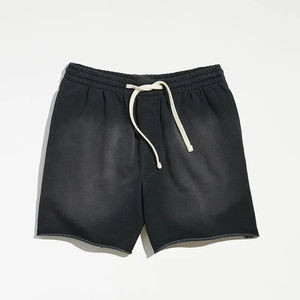Venta al por mayor de encargo de su propio logotipo en blanco 100% algodón Vintage lavado ácido dobladillo crudo desgastado hombres pantalones cortos de moda - Product Image 3