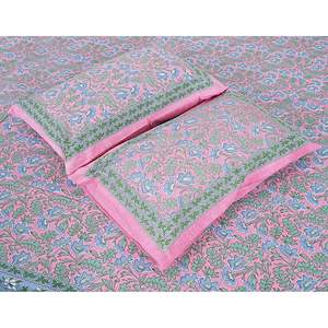 Drap de lit double en coton rose imprimé Jaipuri avec 2 taies d'oreiller, 240 TC, certifié GOTS, 100% coton pour usage domestique dans les salles de bain - Product Image 3