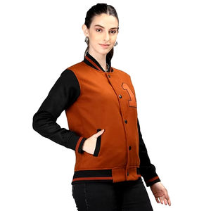 แจ็กเก็ตเบสบอลตัวอักษรหนังแท้สำหรับผู้หญิงเยาวชนผู้ใหญ่กำหนดได้เองสีพื้น - Product Image 3