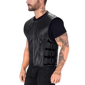Dernière conception OEM gilet en cuir personnalisé veste sans manches gilet en cuir véritable vente en gros de formation en plein air hommes gilet en cuir - Product Image 1