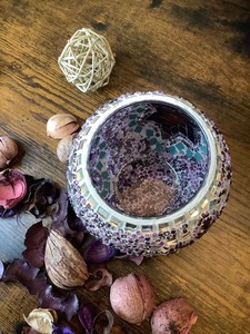 Porte-bougie en cire d'abeille colorée royale, porte-bougie votif, finition mosaïque, forme de fleur, fortement parfumé, décoration de table pour fête de Noël - Product Image 2