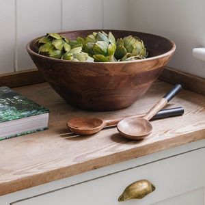 <b>Round</b> wooden serving bowl for salads fruits and snacks with smooth hand polished finished - Product Image 6
