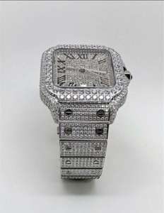 Lujoso reloj con esfera romana cuadrada automática de acero inoxidable de 20mm, Diamante de Premium moissanita, glaseado elegante, alta resistencia al agua - Product Image 3