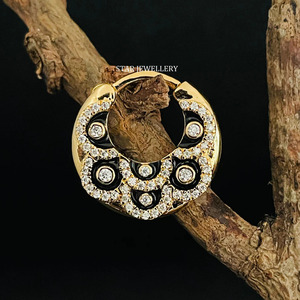 14K Solid <b>Gold</b> Micro Set Natural Diamond Septum Clicker Piercing with Black Enamel Fine Jewelry. - Product Image 3