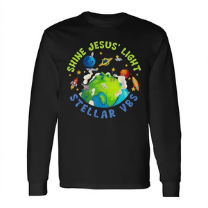 T-shirt à manches longues pour enfants « Shine Jesus Light » – Collection promotionnelle VBS 2023 « Vacances spatiales d'un astronaute » - Product Image 3