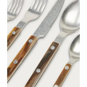 Juego de cubiertos con mango de resina de diseño clásico con cuchara casera de latón Acero espejado 6PCS Artículos adecuados a muy bajo costo - Product Image 3