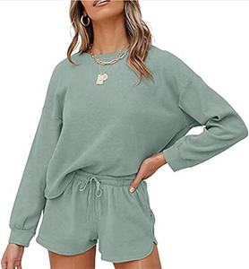 <b>Women's</b> Summer Casual Solid O-Neck Full Sleeve <b>Short</b> <b>T</b>-<b>Shirt</b> & <b>Shorts</b> <b>Set</b> Breathable 100% Cotton Two-Piece Daily Travel Wear - Product Image 1