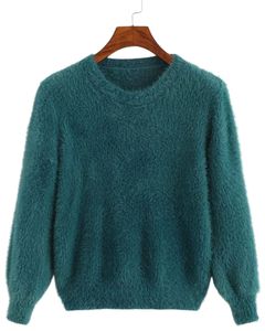 Pull en tricot moelleux bleu sarcelle pour femmes, manches longues, doux, chaud, pull d'hiver confortable, texturé, décontracté, haut tendance pour femmes - Product Image 1