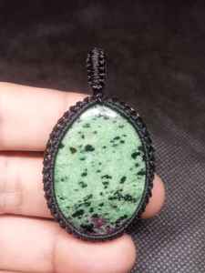 Ruby Zoisite Macrame Pendant <b>Necklace</b> Handmade Boho Jewelry for Women, Adjustable Cord - Product Image 4