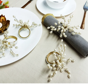 <b>Set</b> of 4 pearl <b>Beaded</b> Napkin Rings - Product Image 4