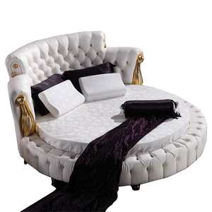 Cama inteligente redonda Hans de madera de caoba de alta calidad con tela para muebles de dormitorio - Product Image 1