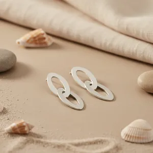 Boucles d'oreilles pendantes ovales en argent pour femmes, bijoux élégants et tendance - Product Image 2