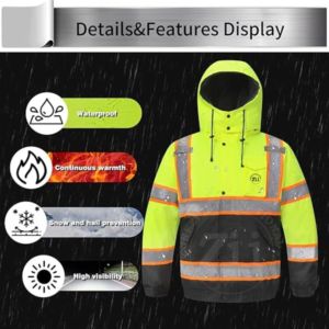 300D PU Coated Oxford Material Cotton Fleece Men's Long Sleeve Reflective LED Flash Safety <b>Jacket</b> CLASS 1 Quick Dry Breathable - Product Image 4