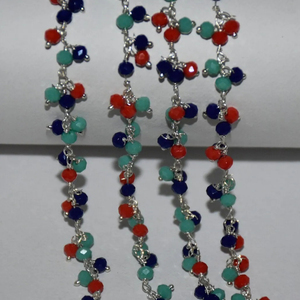 Chaîne de chapelet en grappe de trois perles à facettes multicolores plaquées argent de bonne qualité, chaîne de chapelet épaisse pour la fabrication de bijoux - Product Image 2