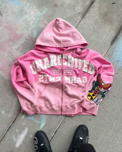 Sweats à capuche en coton éponge français personnalisés de haute qualité pour hommes de grande taille Streetwear Vintage Patch Broderie Plaine Boxy Sweats à capuche zippés pour hommes - Product Image 2