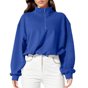 High Quality <b>Women's</b> Oversize Half <b>Zip</b> Sweatshirt with Stand Collar Pullover Contrast Color Front Logo For Spring At Cheap Price - Product Image 2