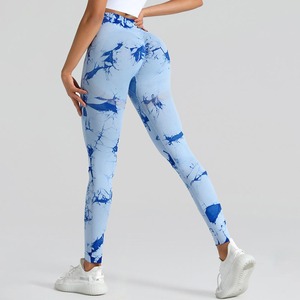 Vente en gros Logo personnalisé Leggings de sport de fitness à taille haute côtelés pour femmes Spandex Nylon tricoté Stretch Wear Casual Tie-Dye - Product Image 1