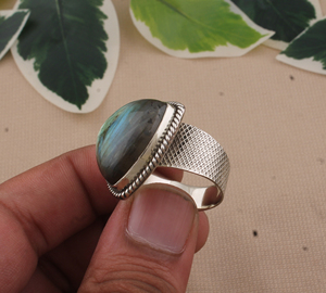 Agate naturelle bague de réglage de lunette vintage en argent sterling 925 bijoux faits à la main bague de déclaration pour les femmes mariage - Product Image 2