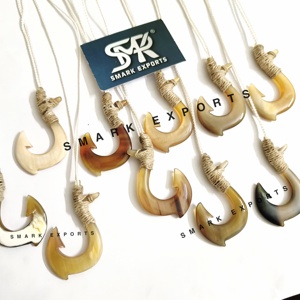 Natural Horn Fish Hook Necklace Handmade Buffalo Horn Tribal Pendant Surfer Style Jewelry for Outdoor Fashion Birthday gift - Product Image 1